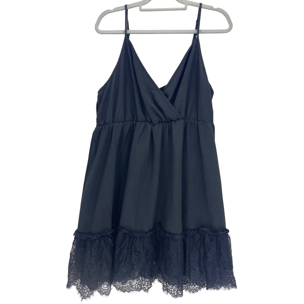 Emery Rose Black Sleeveless Lace Trim Babydoll Dress 2XL Surplice V-Neck Boho